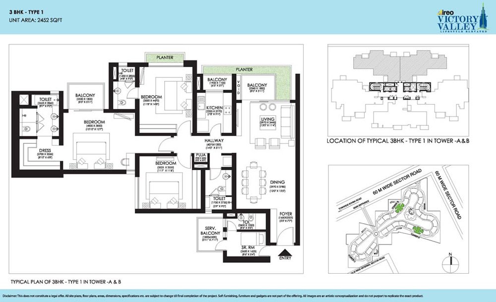 3 BHK + SQ