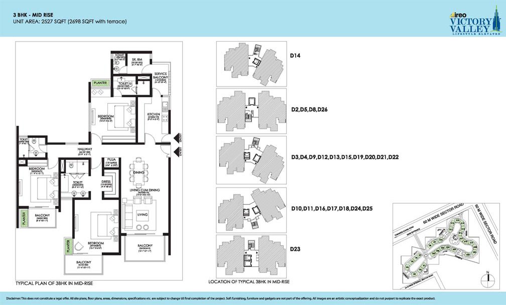 3 BHK + SQ