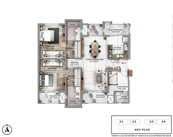 2 BHK + Study